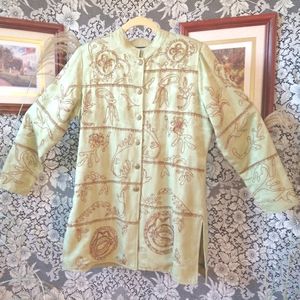 Indigo Moon green and gold long jacket lined sequins fully embroidery vintage